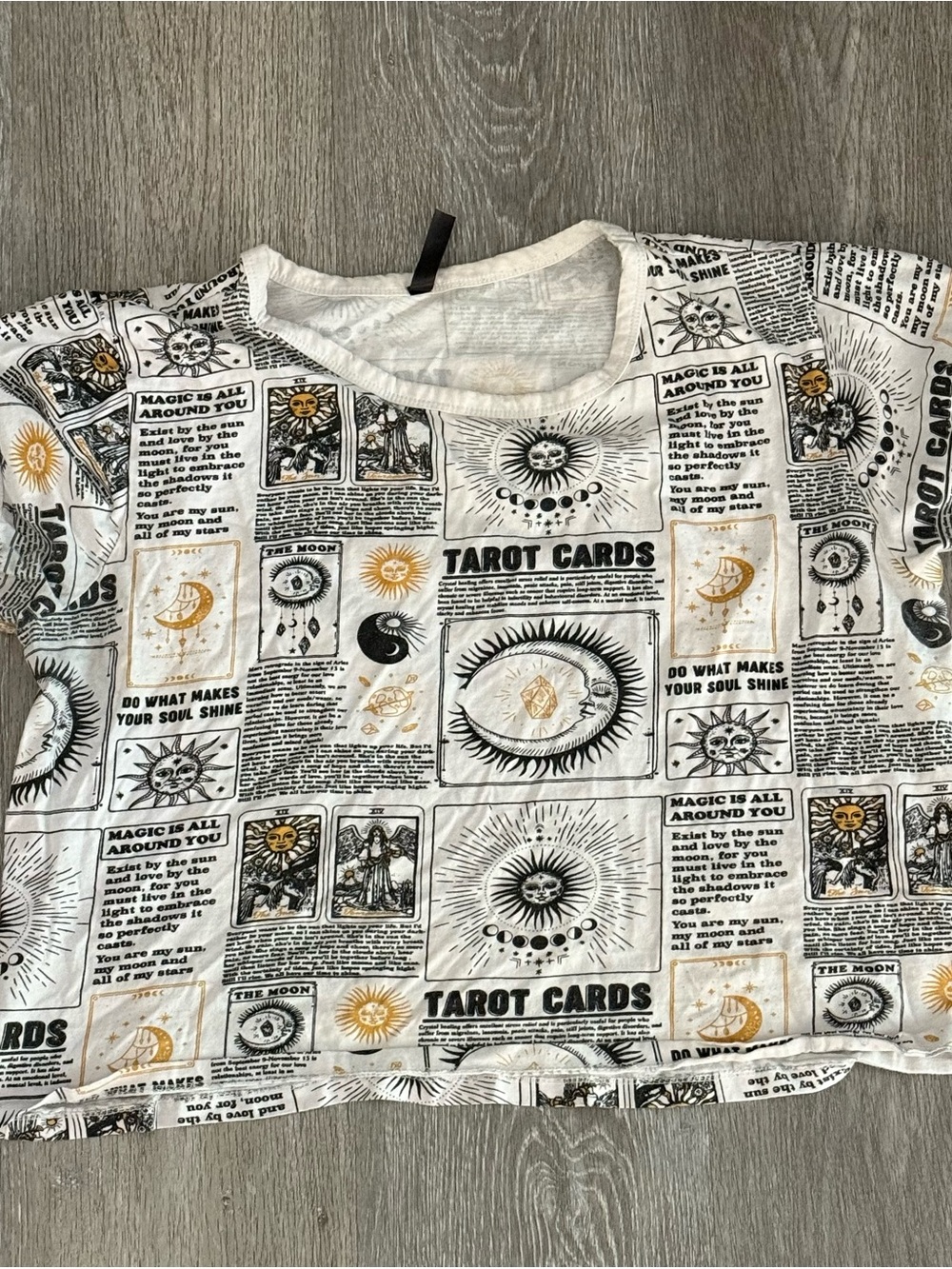 Tarot Cards Print Crop Top - White/Black with Gold Accents